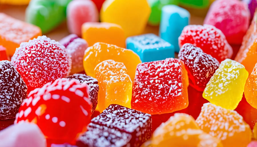 A variety of freeze dried candies displayed in vibrant colors and shapes.